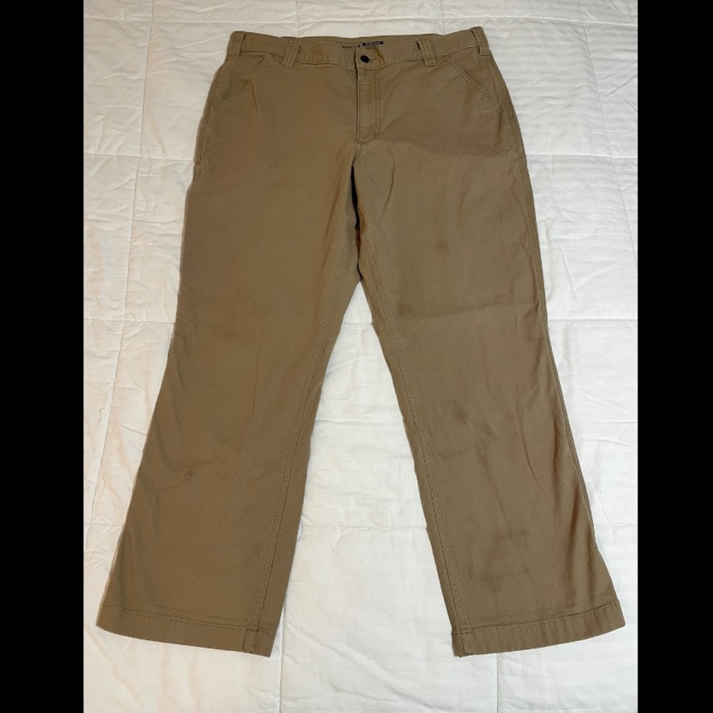 Carhartt Relaxed Fit Rugged Flex Men's Tan Khaki Canvas Work Pants Size 38X30